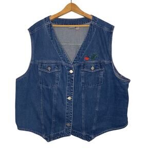Midwest Traders Vintage Jean Denim Vest Embroidered Rose Country Western Size 24